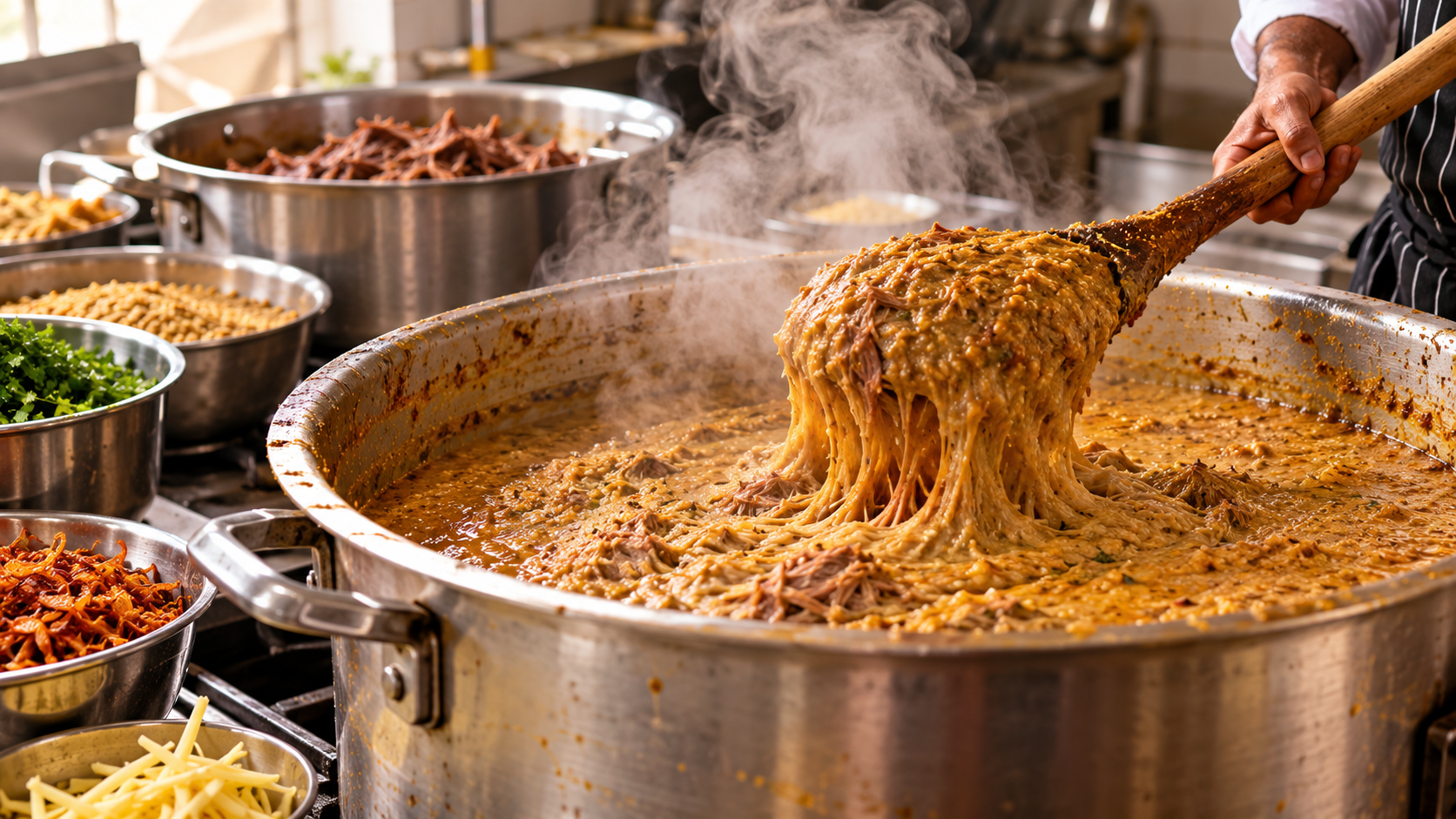 Haleem prepared in a large catering pot