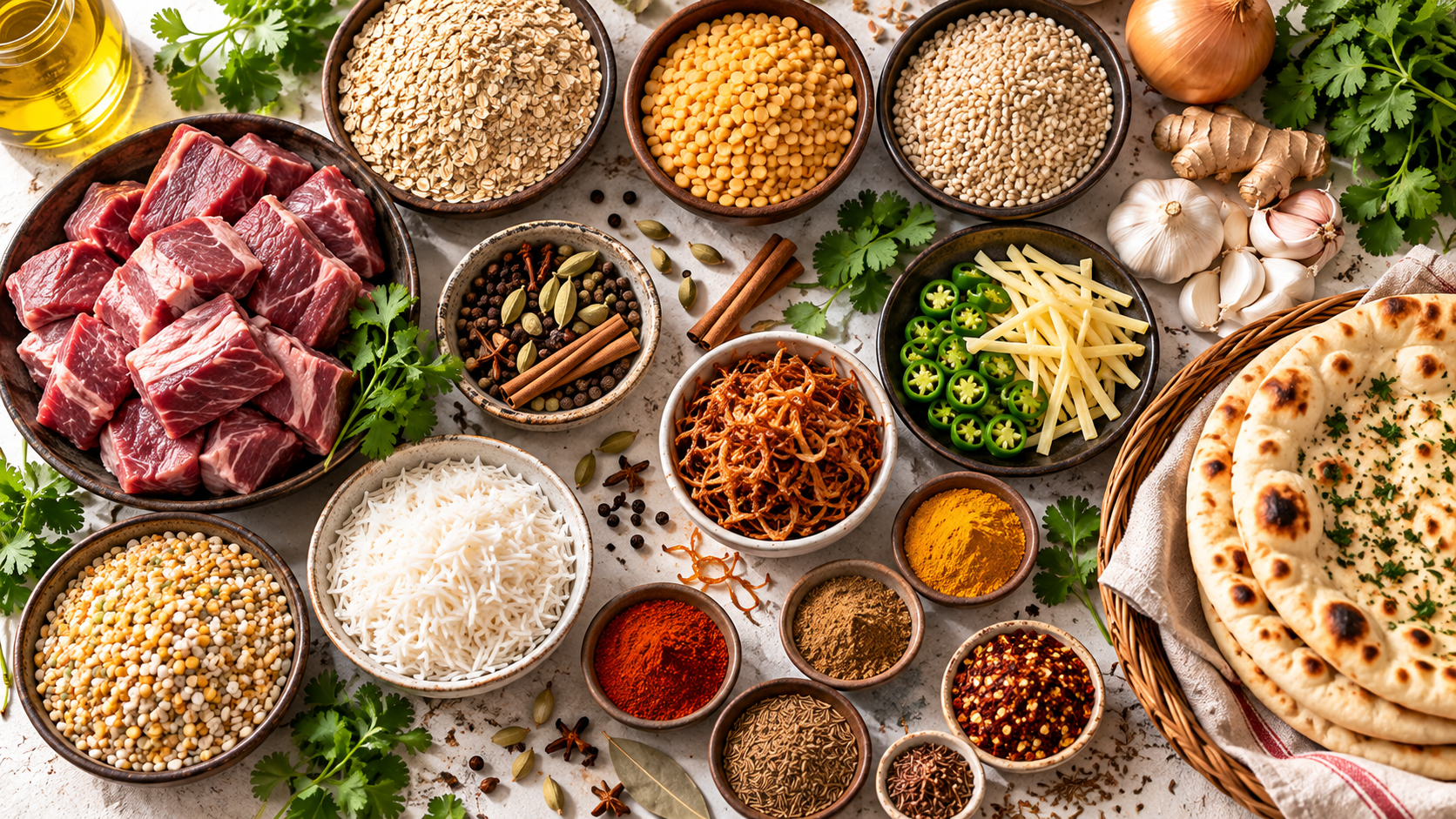Ingredients prepared for a Haleem gathering