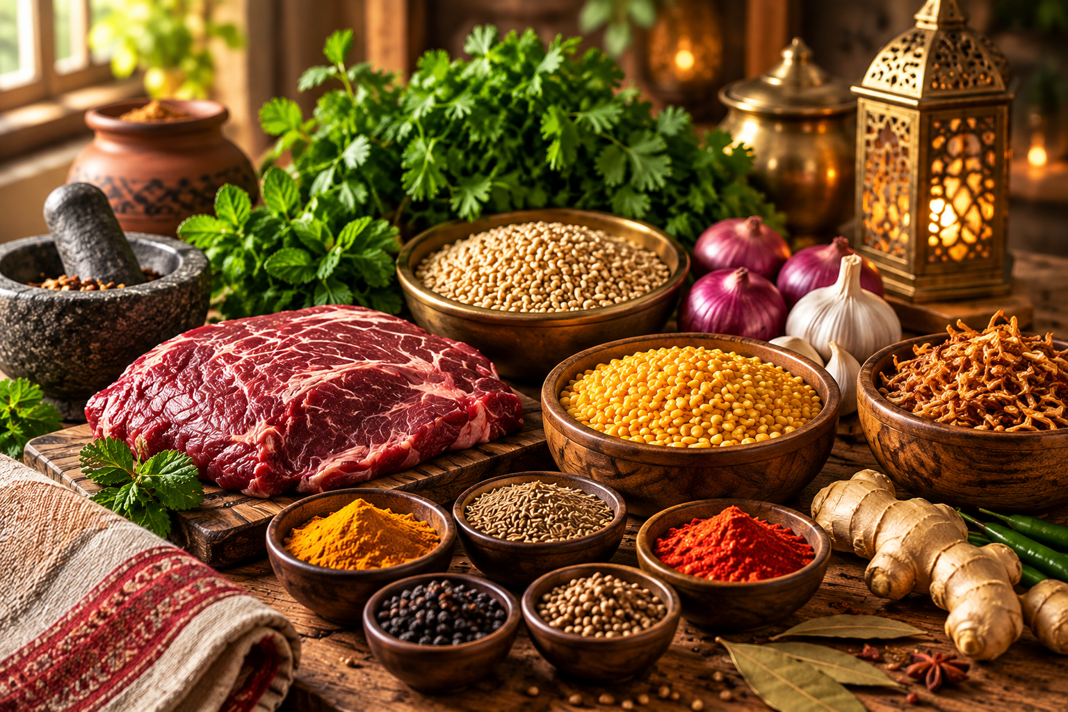 Fresh ingredients for Haleem